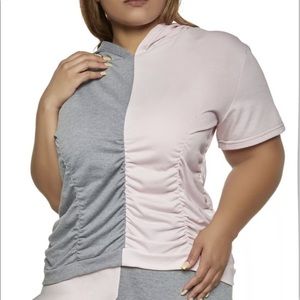 Womens Plus Size Pink and Gray Hoodie Size 3X Hooded Top Short Sleeves